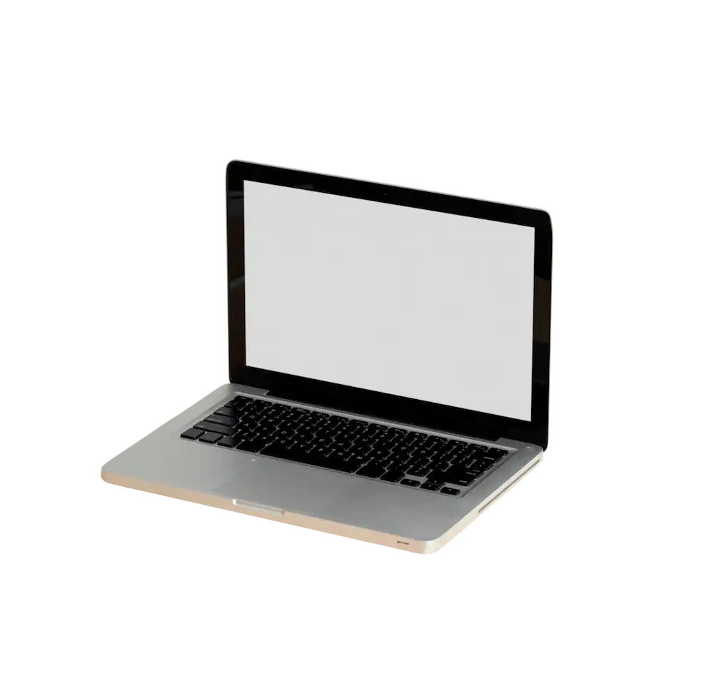 Laptop with a white screen on a white background