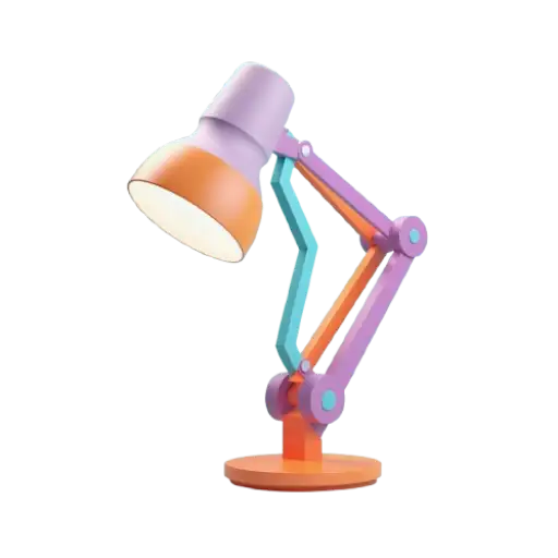 Colorful desk lamp with a flexible arm on a white background