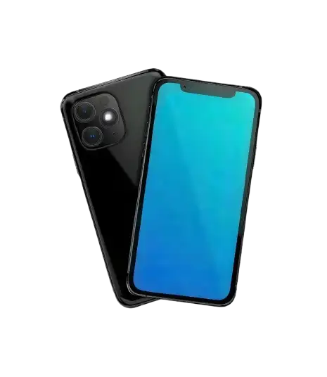 Two smartphones, one black and one with a blue screen, on a white background