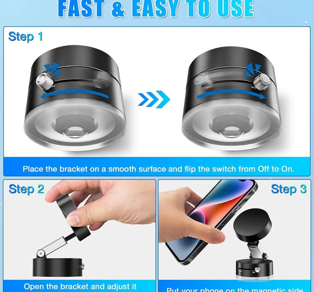 Vacuum Magnetic Suction Cup Folding Swivel Stand – Double-Sided Universal Mobile Phone Holder