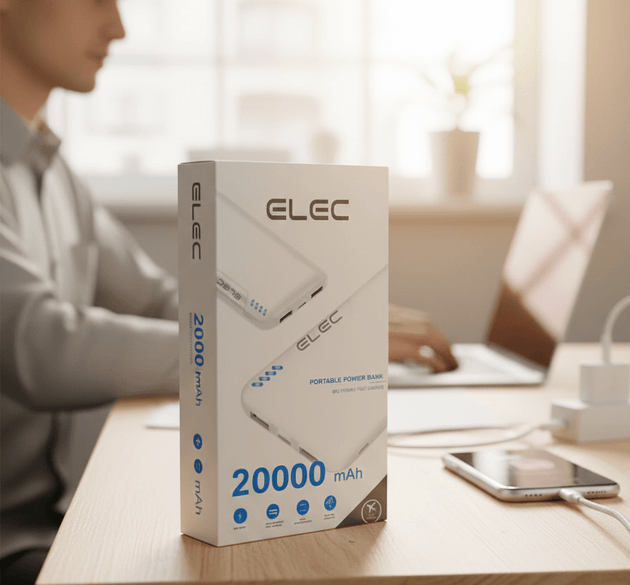 Elec 20,000 mAh Portable Power Bank Providing High Capacity Charging