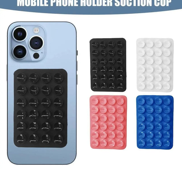Phone holder with various suction cup designs on a white background