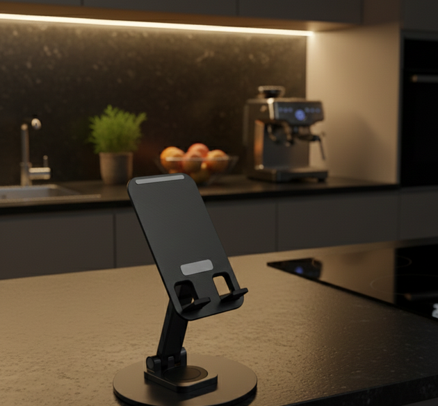 Sleek Matte Black Universal Adjustable Desktop Phone Stand