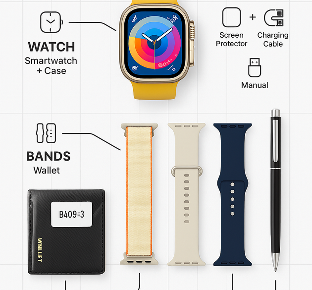 S200 Smart Watch – Full Display Original Strap, Wallet Feature & amp; Protective Cover (New Model)