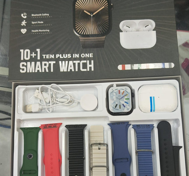 Crown S600 10+1 Ten Plus in One Smart Watch with Bluetooth Calling & Earbuds Set