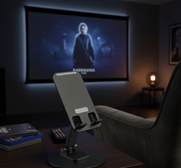 Sleek Matte Black Universal Adjustable Desktop Phone Stand