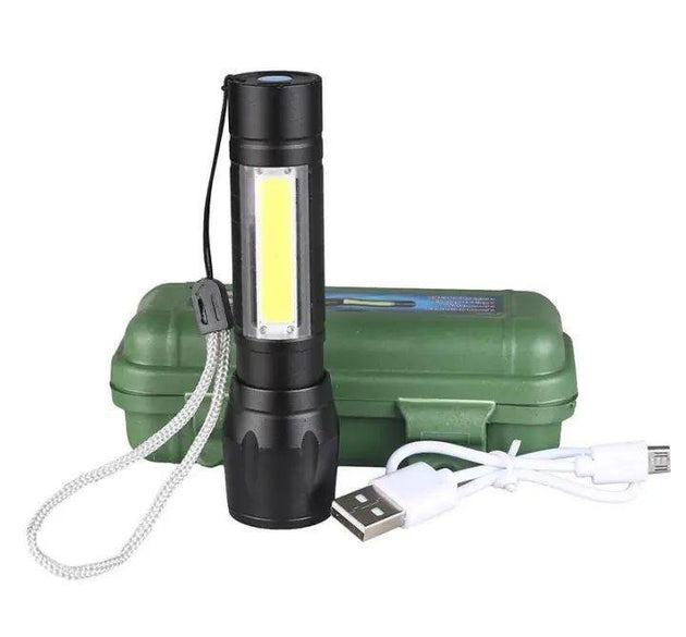 Portable LED Flashlight Mini Rechargeable Torch With Side Light & Waterproof Body